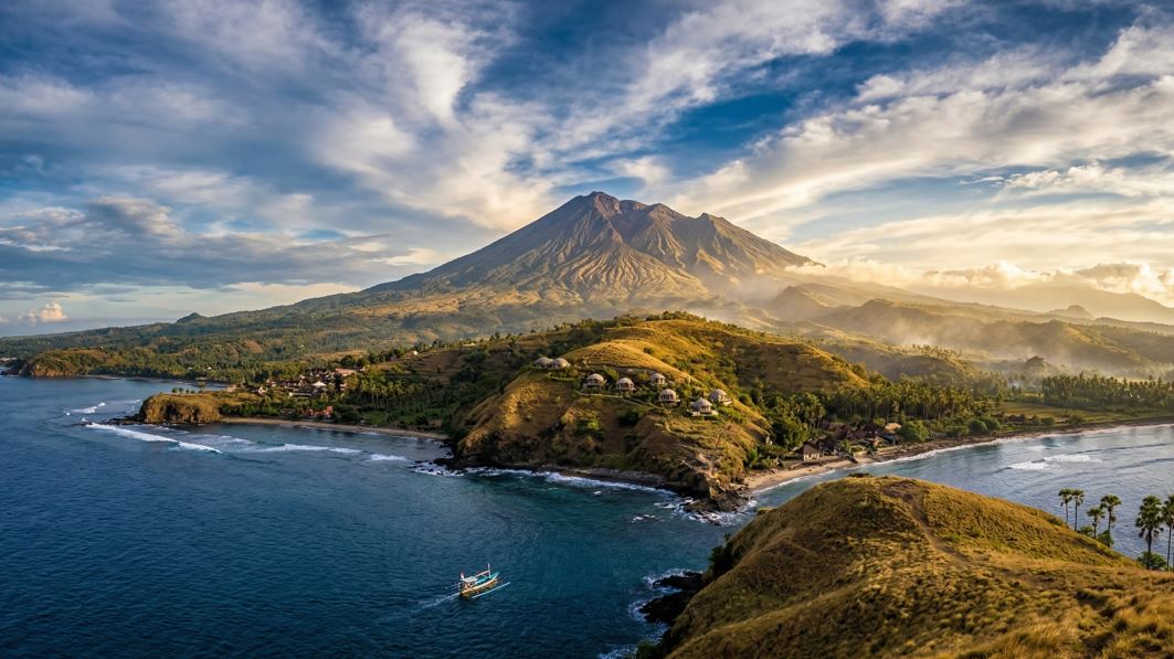 Bukit Mentigi Lombok: Foto Rinjani dengan Laut Biru